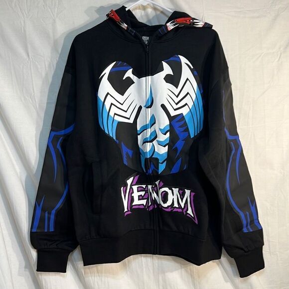 Marvel Venom Zip Up Hoodie - Black- NWT- Men Large - Picture 2 of 6